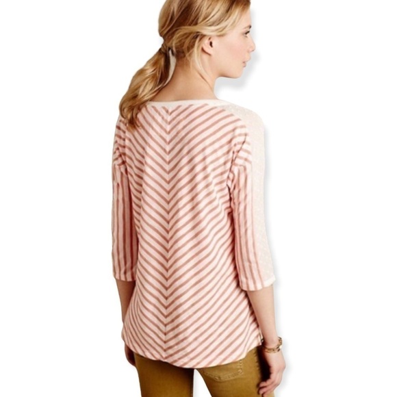 little Yellow Button Anthropologie Orange White Stripe Mabel Top, Medium - Picture 2 of 10